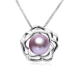 Léger et facile à assortir. DJMJHG Haute Lustre 100% Perle d\'eau Douce Naturelle Nouvelle Mode Fleur Pendentifs pour Femmes Collier en Argent 10-11mm Violet