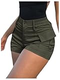 WDIRARA Women's High Waist Button Streetwear Cargo Shorts with Pockets Olive Green Medium