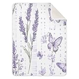 GUIJI Lavender & Butterflies Baby Blanket Cotton Quilt for Boys Girls, Soft and Breathable for Crib Stroller Blanket Infant Toddler-30 x 40