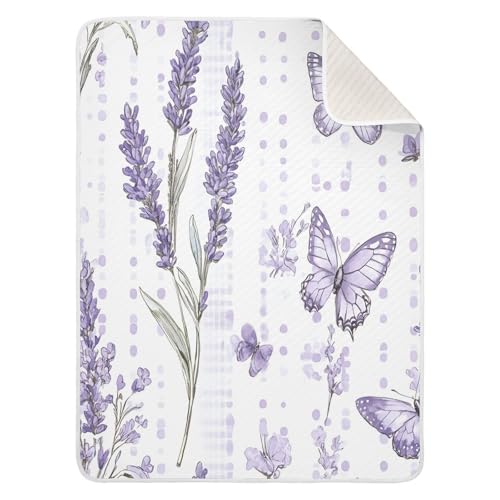 GUIJI Lavender & Butterflies Baby Blanket Cotton Quilt for Boys Girls, Soft and Breathable for Crib Stroller Blanket Infant Toddler-30 x 40