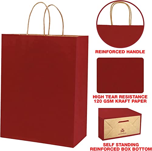 Image of Gift Bags, Red Paper Bags - 10 pcs 8x4x10 inch Small Return Gift Bag with Handles for Birthday, Party Favor- Craft Totes-Paper Carry Bags- Gift Covers (Pack of 10)