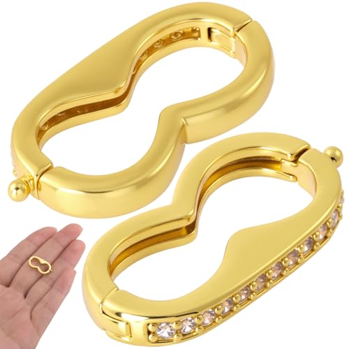 Incinkod 2 Pcs Necklace Shortener Clasp 18K Gold Plated Brass Bracelet Adjuster Connector Clip with Secure Spring Lock Rhinestone Chain Shortener for Necklace DIY Pearl Bead Jewelry Making Repair