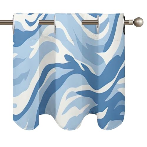 Cortinas de cocina étnicas con cenefa de tigre azul de 52x18 pulgadas para ventanas pequeñas 5