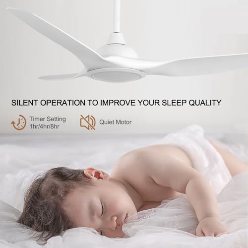 Fanliving 52 Inch Quiet DC Motor White Ceiling Fan with Light Remote Control, Indoor 3 Blade Modern Ceiling Fan for Bedroom Living Room thumbnail 6