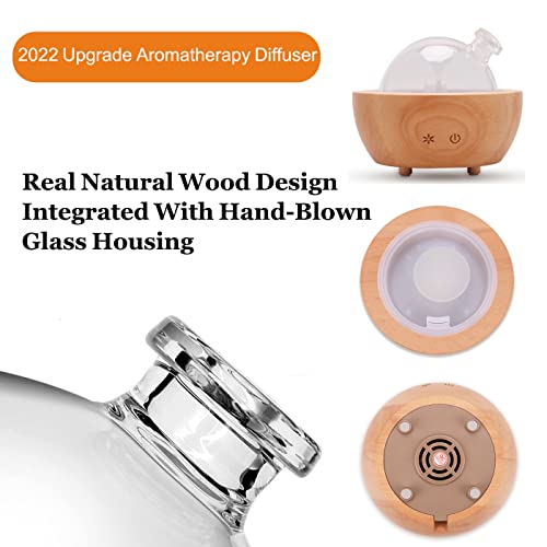 Glass Essential Oil Diffuser With Real Wood Base, 200Ml Ultrasonic Aromatherapy Diffuser, Glass Dome Humidifier, Led Light Available In 7 Colors, Auto Shut-Off For Home Office Bedroom Gift #TOP4
