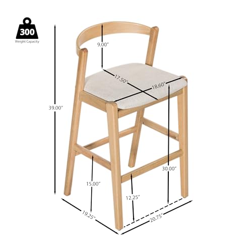 Christopher Knight Home MATA Butaco de Madera Rubberwood Juego de 2, Butaco Tapizado en Tela Beige, Silla de Altura de Mostrador para Isla de Cocina con Reposapiés, Natural + Beige miniatura 2