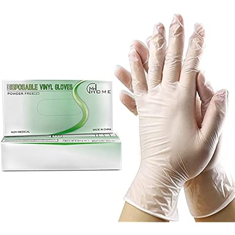 MH Home Clear Vinyl Multi-Purpose Medium Disposable Gloves | Latex | Powder Free | Use For Food, Safety & Cleaning | Box of 100 - Medium Cover