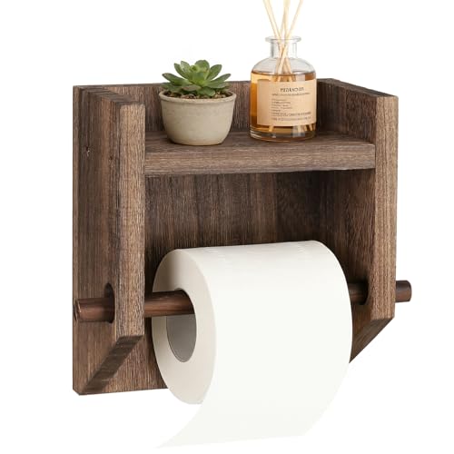 Toilet Paper Holder with Storage & Phone Shelf Easy to Install Wall Mounted Wood Toilet Paper Holder Farmhouse Rustic Tissue Roll Dispenser