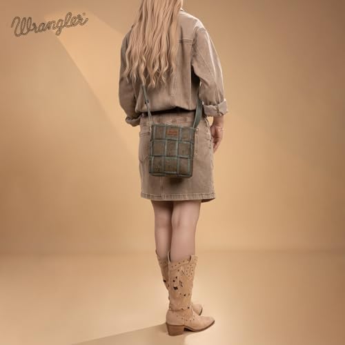 Image of Wrangler Woven Crossbody Bag for Women Vintage Floral Tooled Cross Body Purse