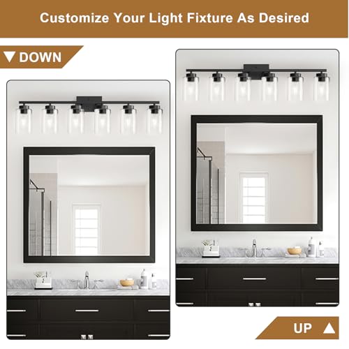 Image of IZORRO Bathroom Light Fixtures, Modern Vanity Lights, Bathroom Lighting Fixtures Over Mirror with Clear Glass Shade, Wall Sconce for Living Room Cabinet Bedroom (Matte Black, 6-Light)