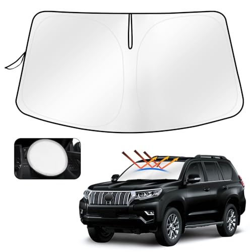 CARTIST トヨタ ランクル プラド 150系 サンシェード LAND CRUISER PRADO 後期 サンセット 2009年-2024年 サンライン サンフィア フロントサンシェード 日よけ 遮光 シェード UVカット 車中泊 カスタムパーツ アクセサリー 内装パーツ カー用品 取付簡単 ハンドルカバー収納袋付