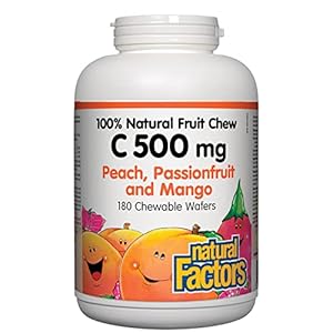 Natural Factors, Kids Chewable Vitamin C 500 mg, Supports Immune Health, Bones, Teeth and Gums, Peach, Passionfruit and…