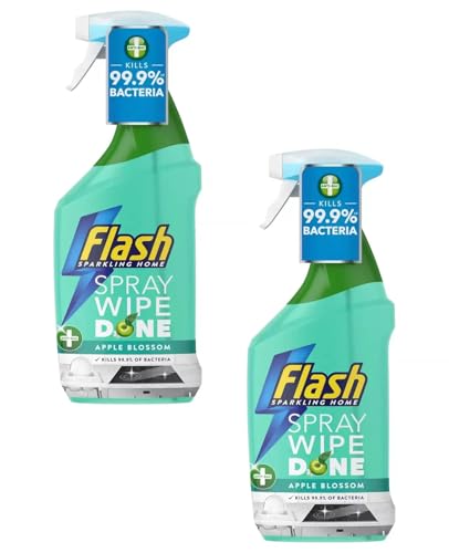 Flash Kitchen Cleaner Spray 800ml – Antibacterial, Tough on Grease, Streak-Free, No Rinse, Kills 99.9% Bacteria, Fresh Scent Green - 2 Pack