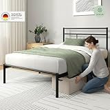 Zinus Elias Bettgestell 90 x 200 cm mit Vintage Kopfteil - Metallbett 90x200 mit Metall-Lattenrost - 30 cm Hohe Plattform mit Freiraum Darunter - Kein Boxspringbett Erforderlich - Schwarz