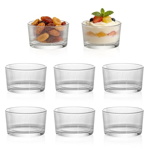 RANJIMA Vasos de postre transparentes de 200 ml, juego de 8 vasos de cristal para helados, cuencos de postre, aptos para lavavajillas, tiramisú, pudín de yogur y cereales