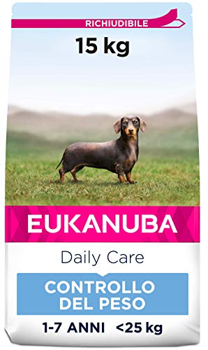 Eukanuba Daily Care Alimento Secco con Pollo Fresco per il Controllo del Peso nei Cani Adulti di Taglia Media (1-7 kg), 15 kg