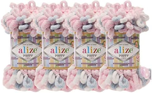 Alize Puffy Finger Loop Yarn - Multicolored Chunky Yarn for Hand Knitting Blanket & Big Projects - No Needles Micro Polyester Prelooped Bulky Yarn for Crocheting - Jumbo, 1 Skn, 100 Grams 5864