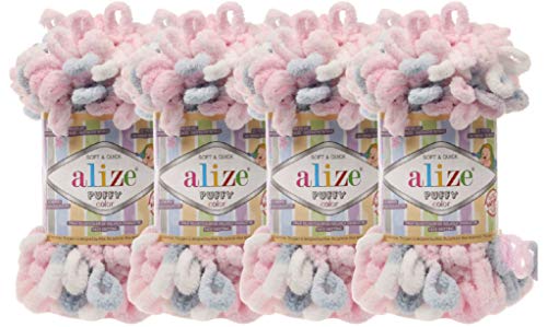 Alize Puffy Finger Loop Yarn - Multicolored Chunky Yarn For Hand Knitting Blanket & Big Projects - No Needles Micro Polyester Prelooped Bulky Yarn For Crocheting - Jumbo, 1 Skn, 100 Grams 5864 #TOP3