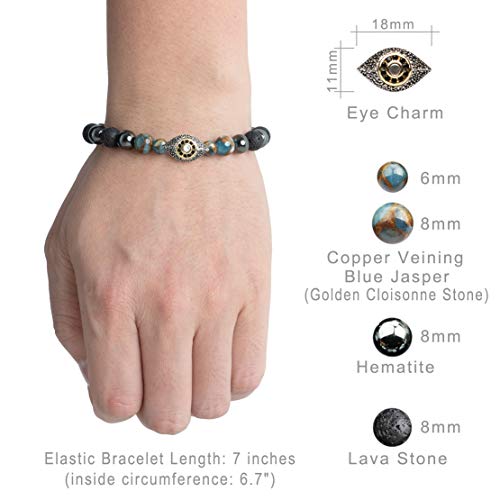 Karseer Vintage Silver and 18K Gold Plated Evil Eye Reiki Bracelet Magnetic Hematite Energy Bracelet Lava Rock Oil Diffuser Aromatherapy Bracelet for Men Women2