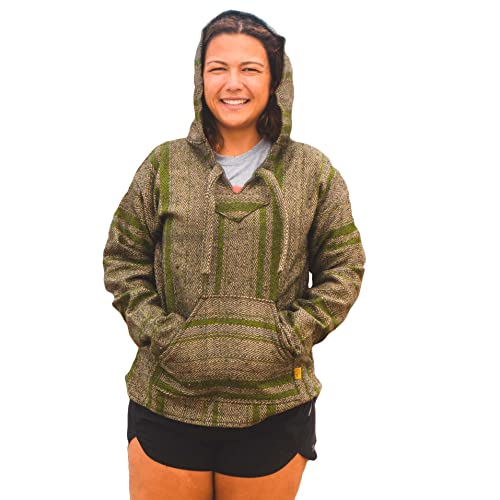 Authentic Baja Hoodie - Drug Rug - Mexican Poncho - Green (L)