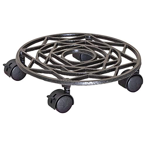 Wagner Pflanzenroller ANTIK Ø 29 x 6,5 cm I Pflanzenroller & Blumenroller für Außenbereich + Innenbereich, Nickel matt I Kübelroller aus Gusseisen mit 2 Feststellern I Tragkraft 50 kg – 20092101