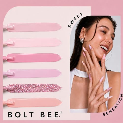 Image of Bolt Bee Gel Polish Kit Gel Polish Set,6 Colors Light Soft Sakura White Nude Spring Soak Off Nail Art Design Manicure Kit at Home (16)