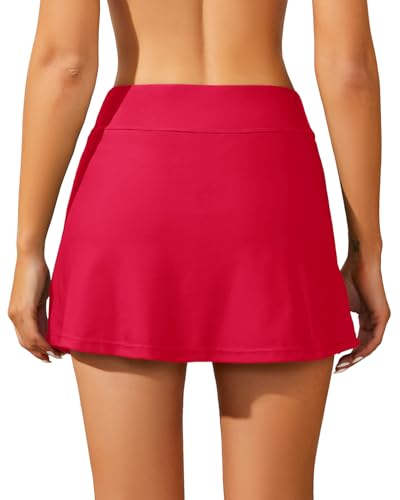 Image of Women Swim Skirt Tummy Control Swimsuit Skirt with Built-in Shorts High Waisted Split Swim Bottom (Available in Plus)