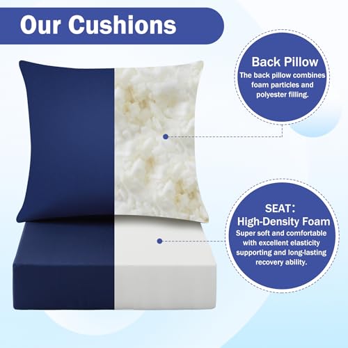 Image of Outdoor Chair Cushions, 24 x 24 Inch Outdoor Cushion for Patio Furniture, Patio Chair Cushion, Waterproof & Fade Resistant Deep Patio Furniture Cushions Set with Handle and Ties, Navy Blue (Set of 6)