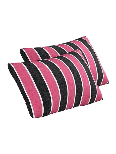 Image of 180 TC Pillow Cover Set of 2 | Pillow Cover Cotton 100% | Pillow Cover Set of 2 King Size | Wrinkle Free & Fade Resistance | Striped Pattern | Standard Size | All Season Use (Pink & Black)