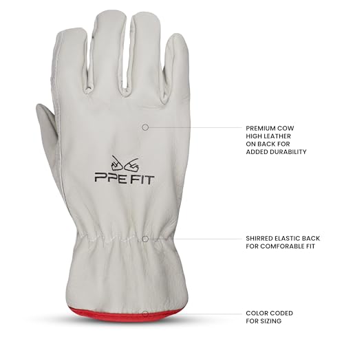 12 Pairs Leather Work Gloves, Durable Hand Protection for All Environments, Perfect for Industrial, Commercial & Residential Use, Heavy-Duty Safety Gloves for Construction, Gardening -Medium Size