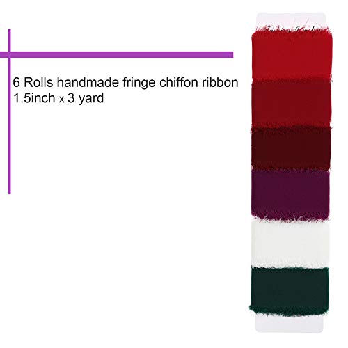 6 Rolls Handmade Fringe Chiffon Silk Ribbon 1.5" X 3 Yd Colorful Ribbon For Wedding Invitations, Bridal Bouquets, Gifts Wrapping, Diy Crafts (Red And Green Set) #TOP1