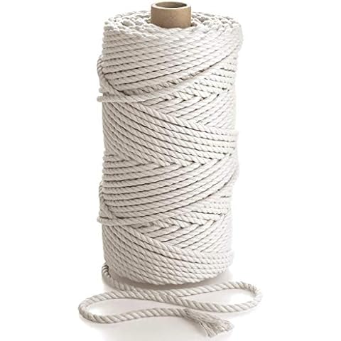 MB Cordas Macrame Rope 5mm 13/64in 109 yd - Natural Cotton Cord - 3PLY Strong Cotton String - Knitting, Crochet, Macramé - Handbag, Hanging Basket, Dream Catcher – Ivory White Cover