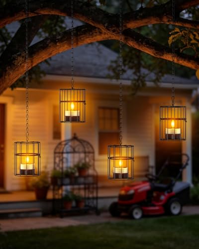 Image of Yme Solar Hanging Lanterns Outdoor Waterproof, Long Lasting Solar Tea Light
