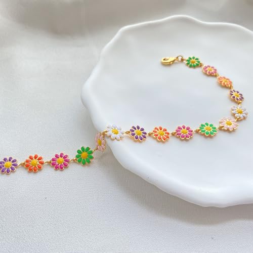 Yumikoo 18k Gold Plated Anklet Ankle Bracelets for Women, Gold Plated Enamel Flower Anklet with Adjustable Chain - Fashion Jewelry for Women(Colored enamel flowers) by Yumikoo - Used condition - Image 7