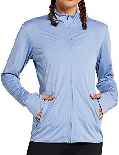ZUTY Women's Long Sleeve Shirts UPF 50+ Sun Protection Full Zip Jacket UV Lightweight Hiking Outdoor Golf Zipper Pockets Lavender Blue-Zipper XL