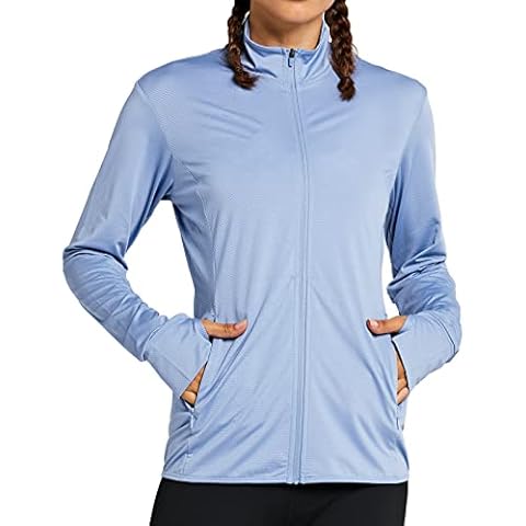 ZUTY UPF 50+ UV Long Sleeve Shirt Women Golf Sun Protection Light Jacket Hiking Running Shirts with Zip Pockets, 01-lavender Blue-full Zip, X-Large Cover