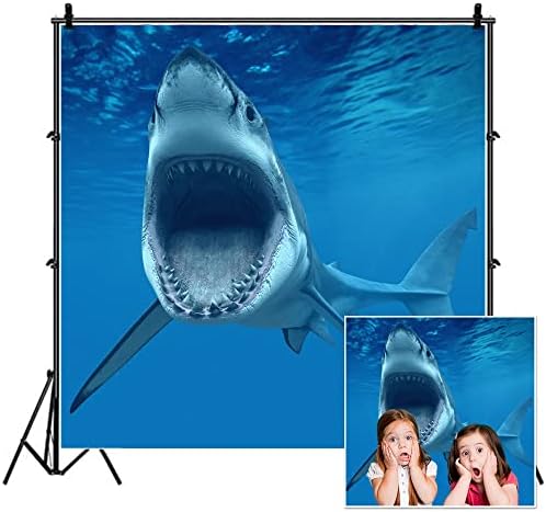 BELECO 7x5ft Fabric Shark Under The Sea Backdrop Ocean Shark Underwater Blue Sea Waves Great White Shark Aquarium Background Shark Theme Party - View #10