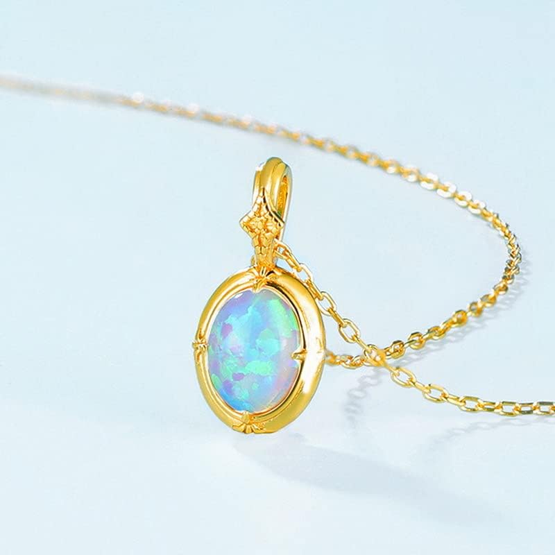 NONNYL Sterling Silver Necklace for Women Jewelry - Synthetic Blue Opal Pendant Necklaces in S925 Sterling Silver with Genuine Plated 10K Gold, Gifts for Women Girlfriend Mom Wife Her