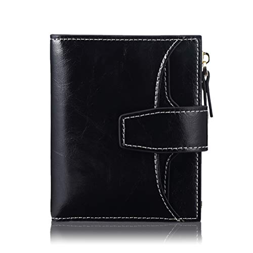 FT FUNTOR Small Wallet for Women Genuine Leather Bifold Compact RFID Blocking Small Womens Wallet with ID Window