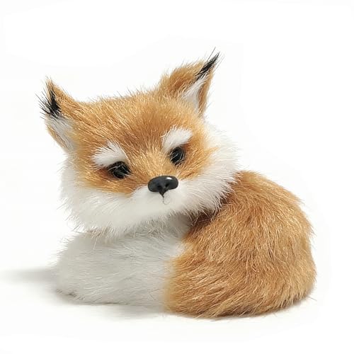 GUDVES Simulation Brown Fox Toy Furs Squatting Fox Model Home Decoration Animals World with Static Action Figures (Fox-B)