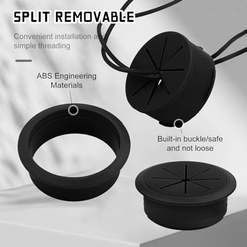 THETAG Kabelmanagement - Kabelgrommet für Schreibtisch, Schwarz, 4 Stück, 50mm, ABS Kunststoff, Modern, Kreuzförmiges Design, Einfache Installation, für Computerkomponenten, Workstations & Möbel