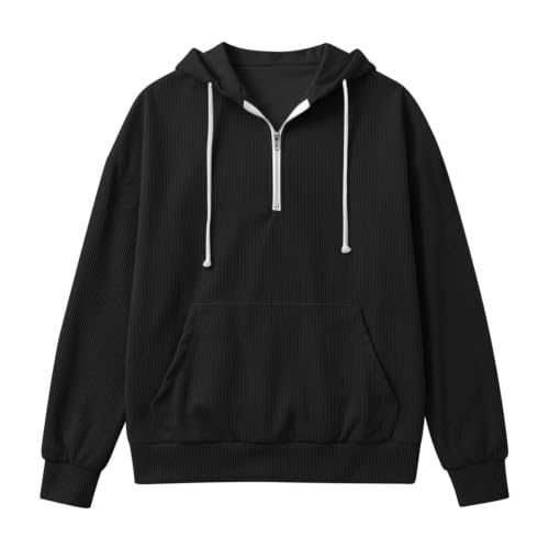 Corduroy 1/4 Zip Hoodie For Men Long Sleeve Drawstring Hooded Pullover - image 6