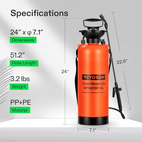 Image of VIVOSUN 2.64-Gallon Pump Pressure Sprayer, Pressurized Lawn & Garden Water Spray Bottle with Adjustable Shoulder Strap, for Plants Spraying, Garden Watering and Household Cleaning