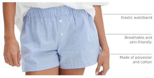 Image of Y2k Plaid Shorts Cute Baggy Ginghem Boxer Shorts for Women Checked Lounge Pajama Bottom Preppy Sleep Pj Shorts