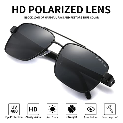 بوكيلار نظارة شمسية بعدسات مستقطبة خفيفة الوزن ومستطيلة للرجال والنساء - حماية من الاشعة فوق البنفسجية 400 للقيادة والجولف بايلوت إطار أسود عدسات رمادية