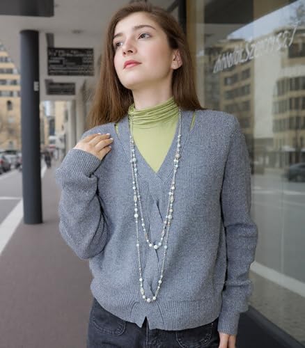 Dazylleco Silber Lange Perlenkette Damen Halskette Statement Lang Doppelsträngige Modeschmuck Muttertagsgeschenk für Mama(Amazon Green)