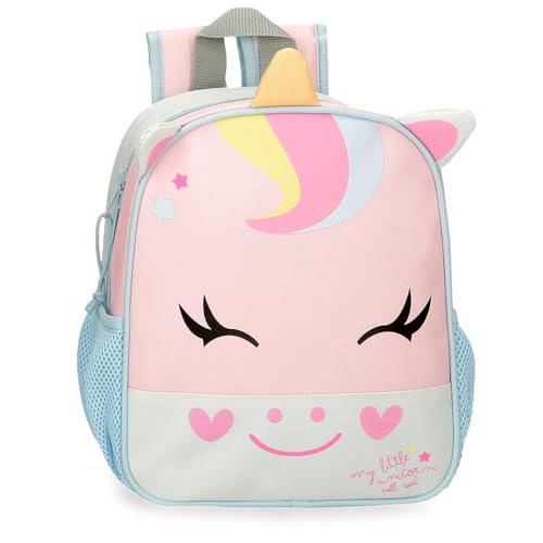 Roll Road Happy Mochila infantil, mochila escolar, feita de poliéster, bolsos laterais, alças largas ajustáveis, alça superior para pendurar, com etiqueta de identificação para o nome., Unicórnio