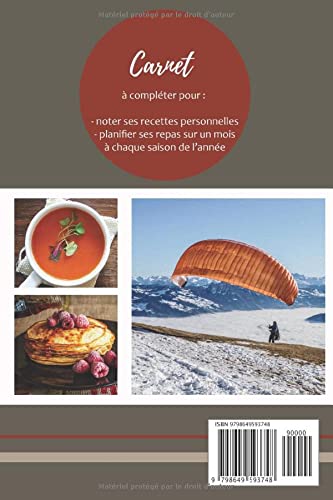 Miniatura 2 de Carnet de recettes et planificateur de repas du parapentiste Cahier de recettes carnet à remplir 15,24 cm x 22,86 cm132 pages Parfait pour