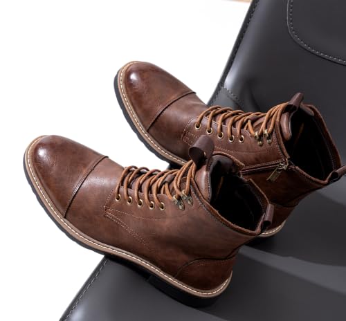 Image of Vostey Mens Motorcycle Boots With Side Zipper Dress Boot