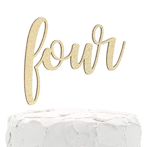 NANASUKO 4th Birthday Cake Topper - four - double sided glitter - Premium quality Made in USA